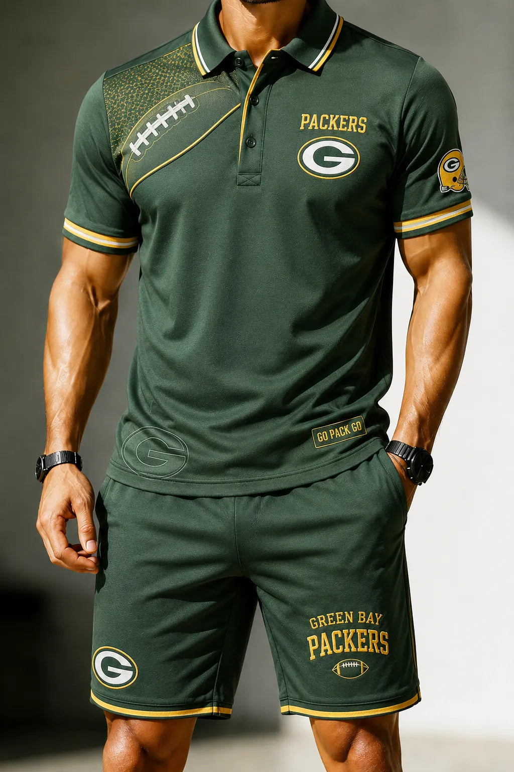 Men's Packers Polo Shorts Set