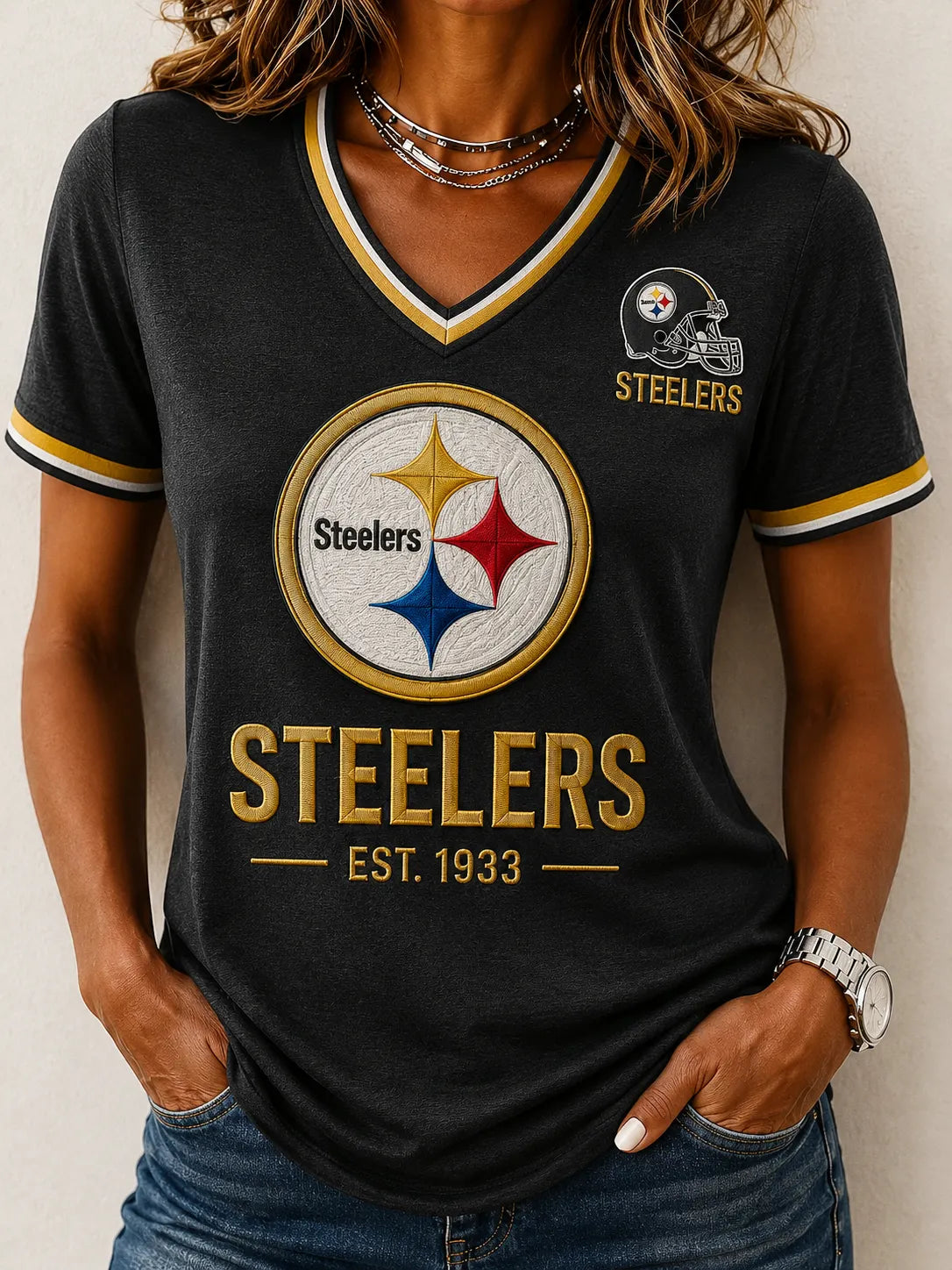 Women's Steelers V-Neck Tee