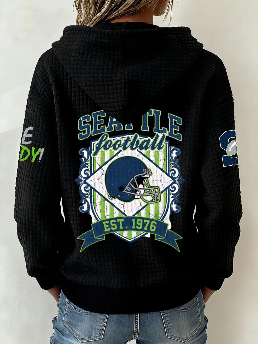 Ladies' Retro Casual Seahawk Champion Printed Waffle Hoodie