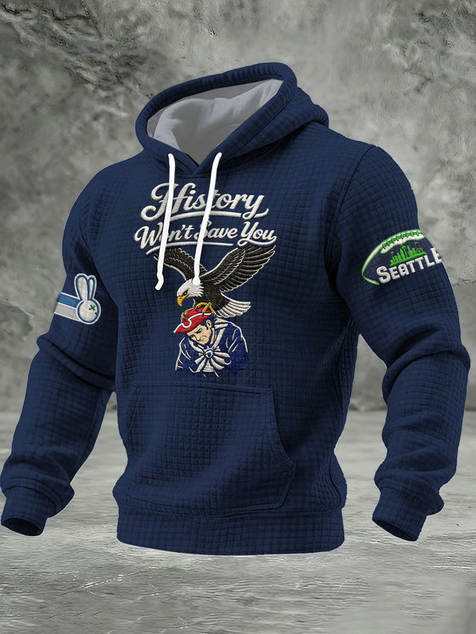 Men'S Minimalist Personalized Art Seahawk Champion Rugby Pattern Waffle Hoodie
