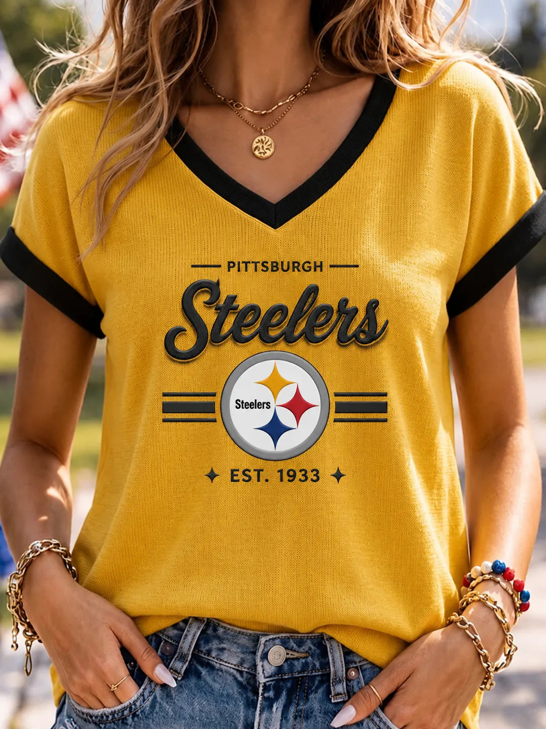 Women's Steelers V-Neck Tee