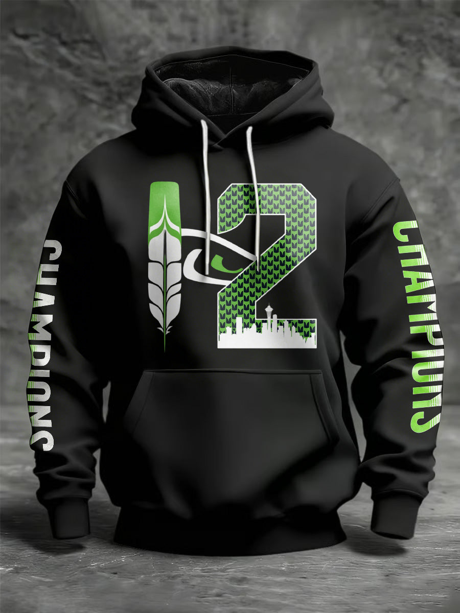Men'S Casual Seattle Champion Printed Hooded Sweatshirt