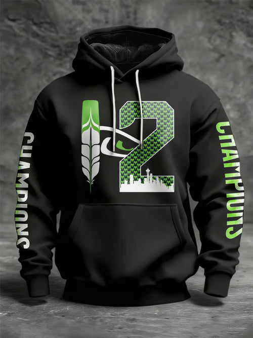 Men'S Casual Seattle Champion Printed Hooded Sweatshirt