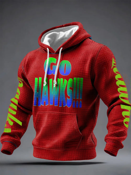 Men'S Minimalist Personalized Art Seahawk Champion Rugby Pattern Waffle Hoodie