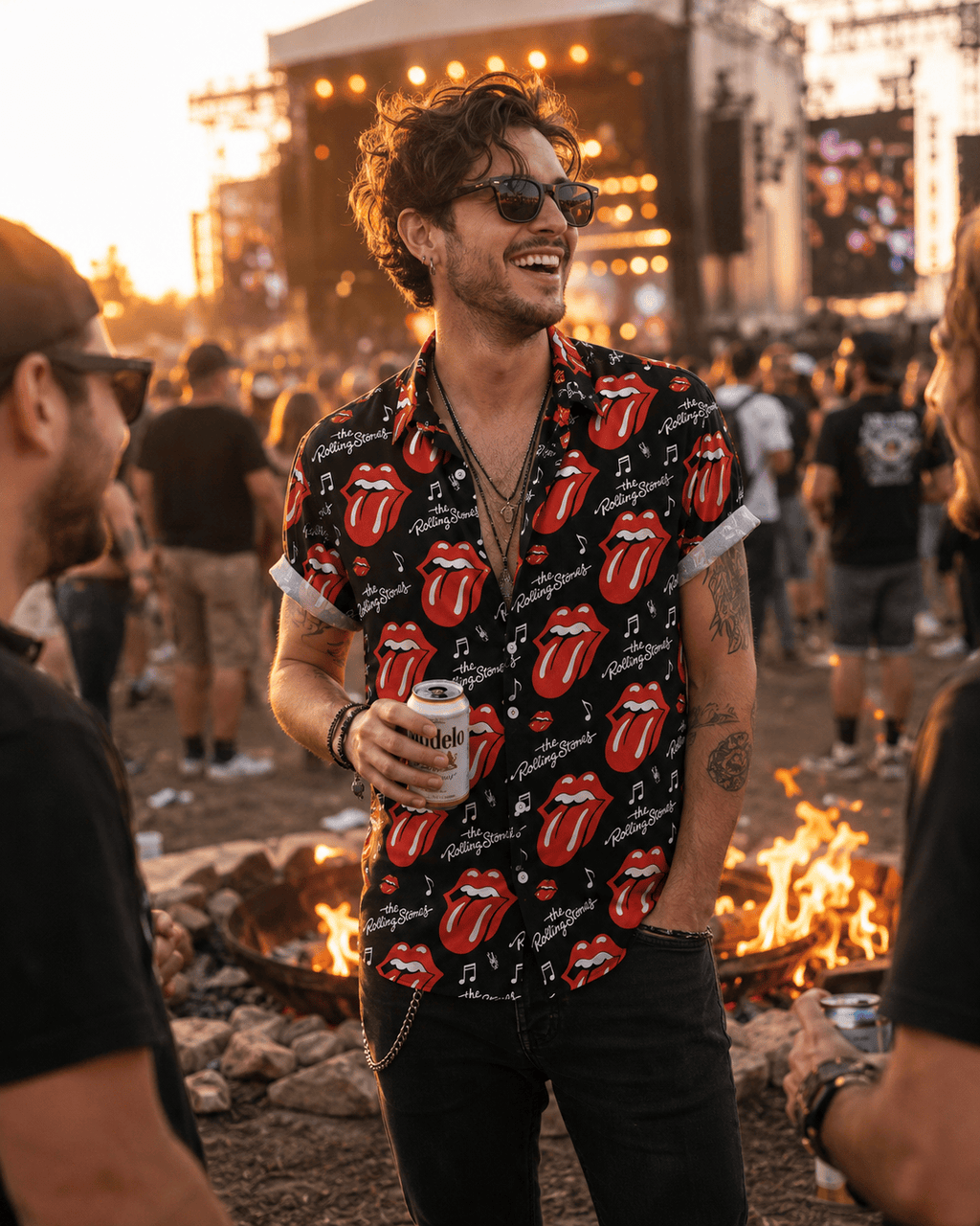 Tropical Rock Vibes Button Hawaiian Shirt