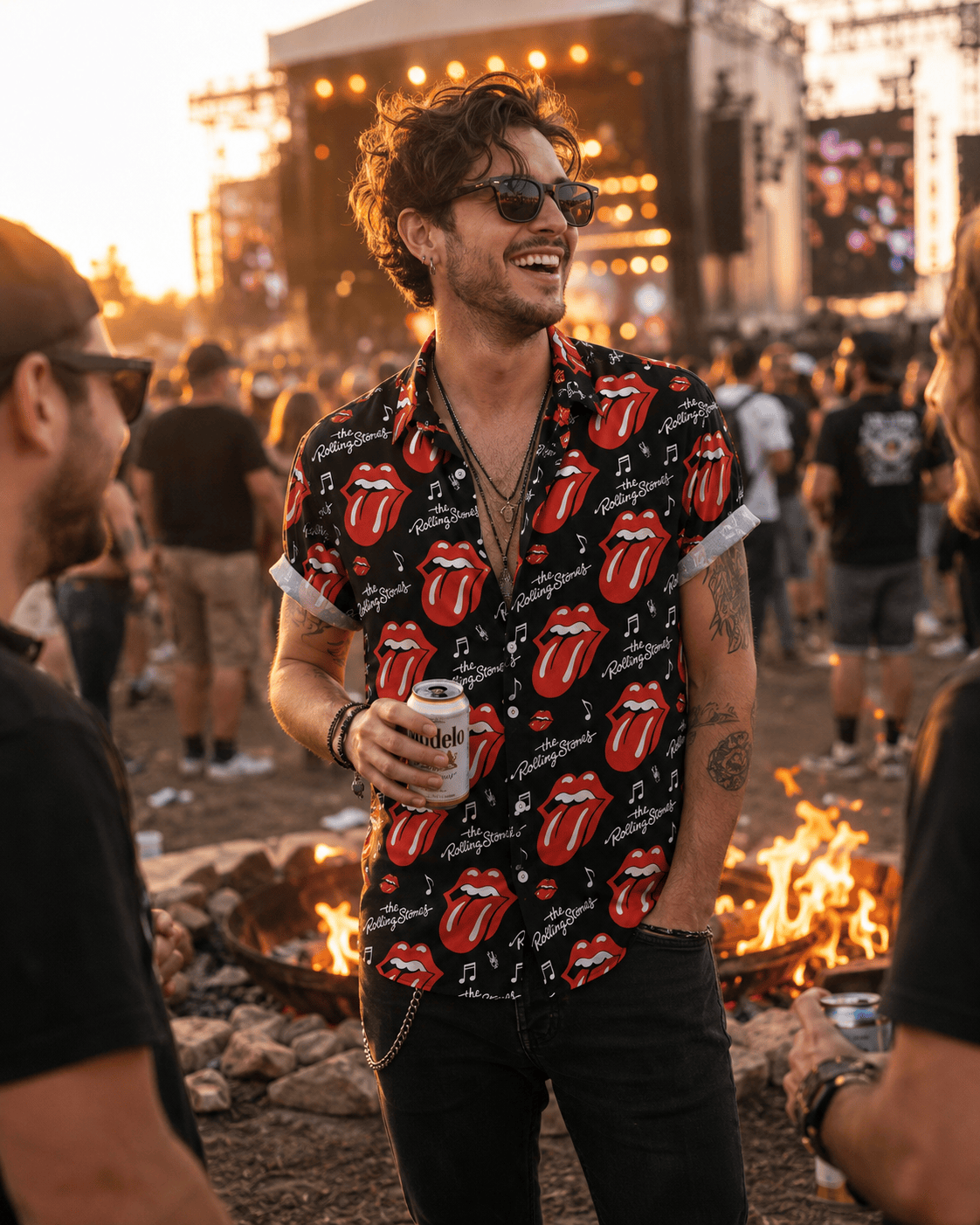 Tropical Rock Vibes Button Hawaiian Shirt