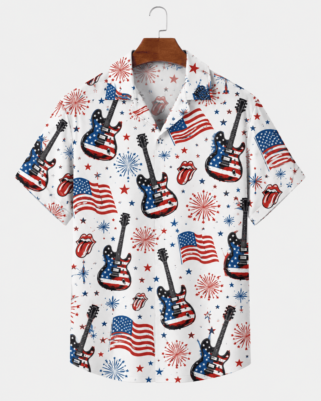 250 American Flag Guitar Hawaiian Shirt