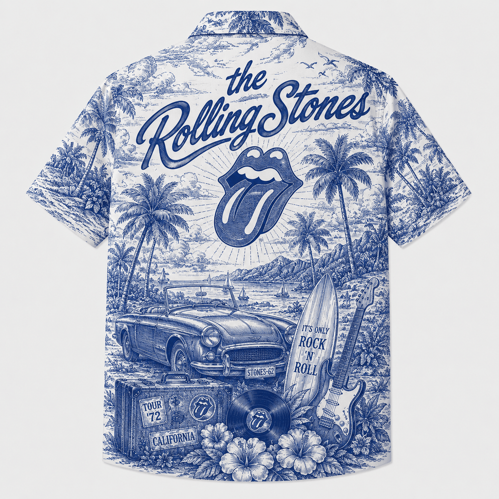 Classic Rock Blue Toile Vintage Hawaiian Shirt
