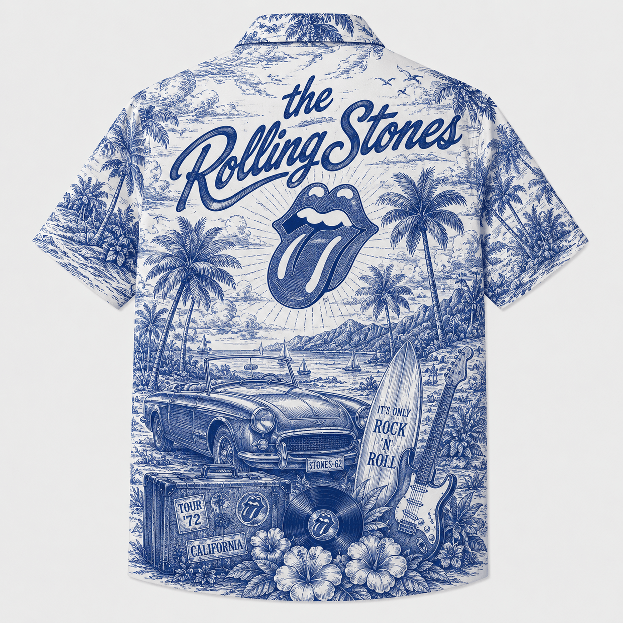 Classic Rock Blue Toile Vintage Hawaiian Shirt