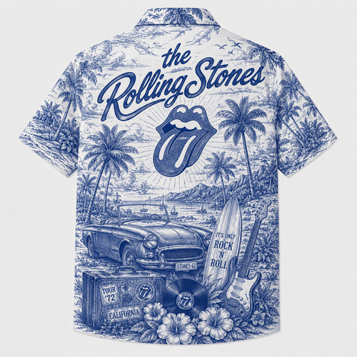Classic Rock Blue Toile Vintage Hawaiian Shirt