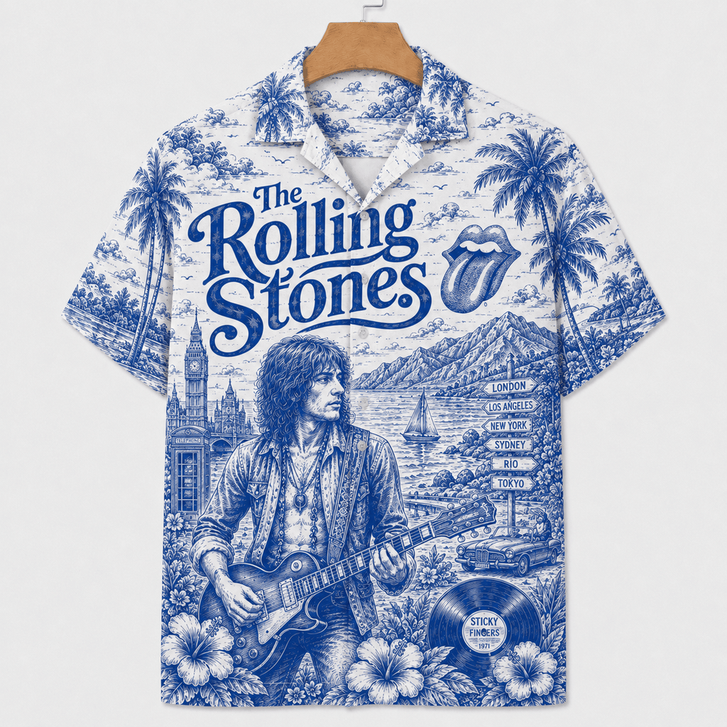 Classic Rock Blue Toile Vintage Hawaiian Shirt