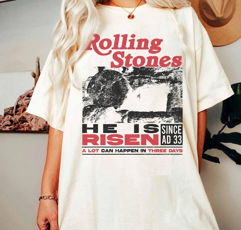 Rolling Stones Easter Graphic Tee, He is Risen Shirt