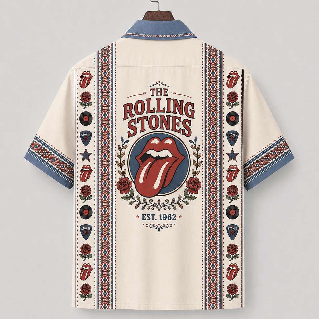 The Rolling Stones Vintage Stripe Hawaiian Shirt