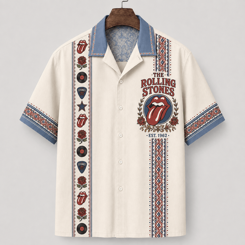 The Rolling Stones Vintage Stripe Hawaiian Shirt