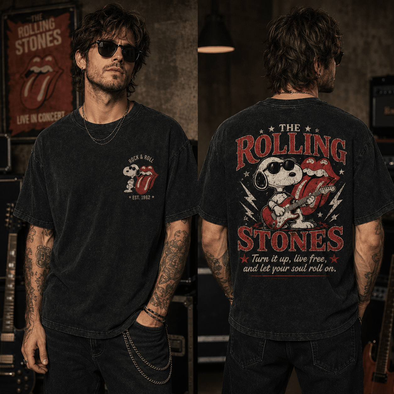 The Rolling Stones Snoopy 3D Shirt for Classic Rock Enthusiasts NTH