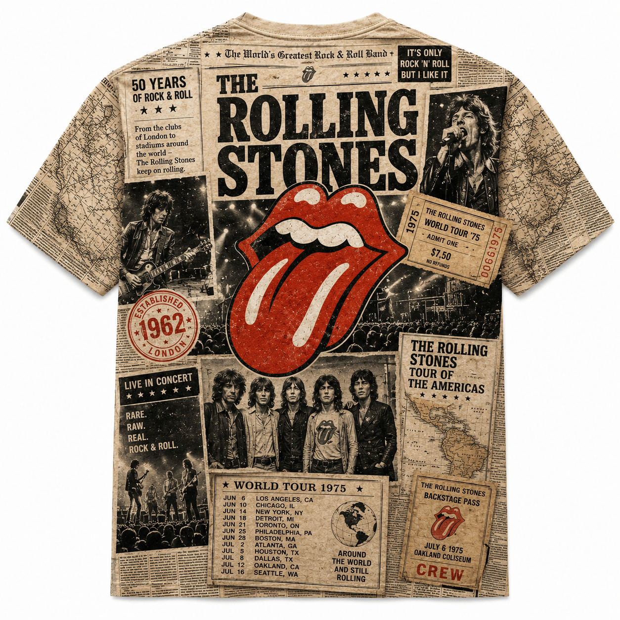 The Rolling Stones Vintage Newspaper 3D T-Shirt