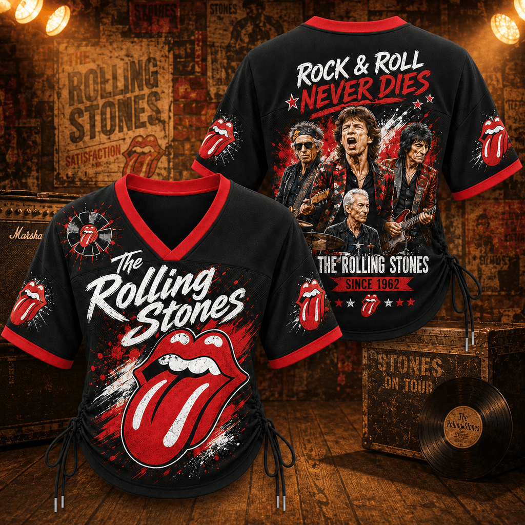 The Rolling Stones Rock & Roll Never Dies Women Lace-Up Jersey Shirt NY