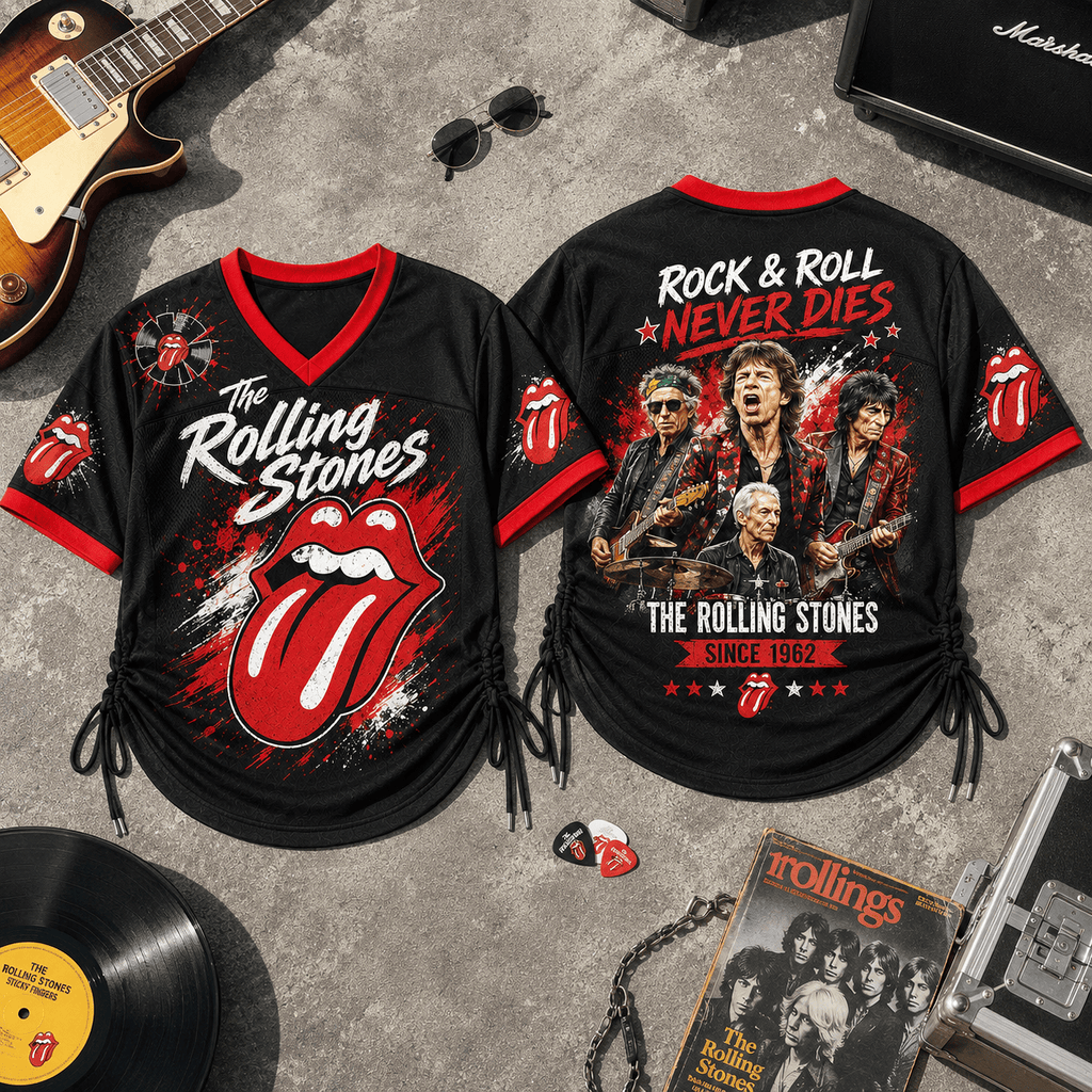 The Rolling Stones Rock & Roll Never Dies Women Lace-Up Jersey Shirt NY
