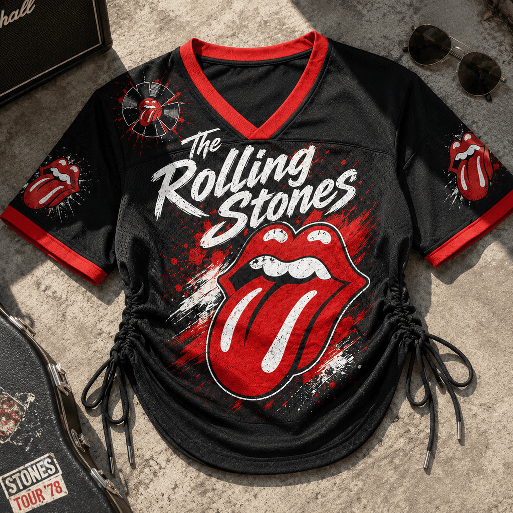 The Rolling Stones Rock & Roll Never Dies Women Lace-Up Jersey Shirt NY