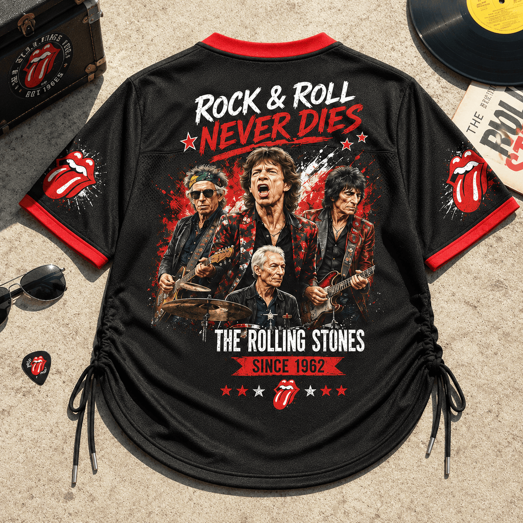 The Rolling Stones Rock & Roll Never Dies Women Lace-Up Jersey Shirt NY