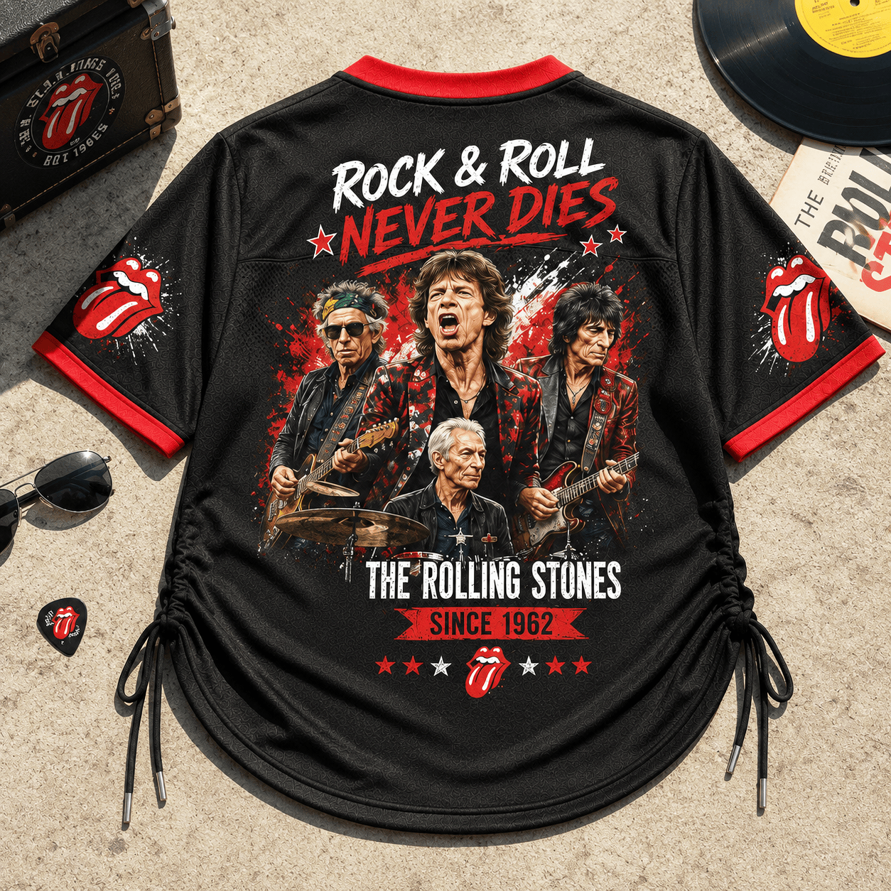 The Rolling Stones Rock & Roll Never Dies Women Lace-Up Jersey Shirt NY