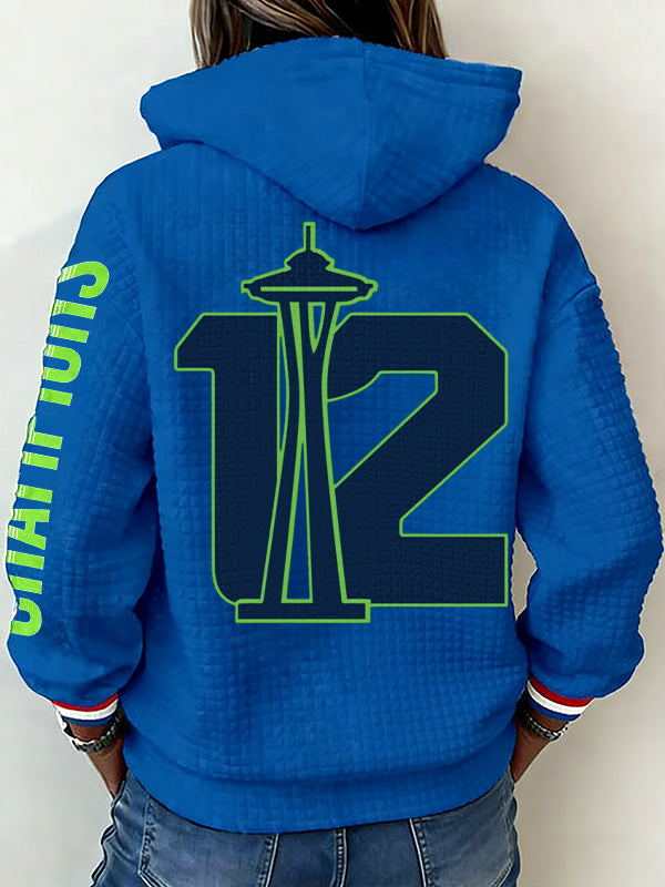 Ladies' Retro Casual Seahawk Champion Printed Waffle Hoodie