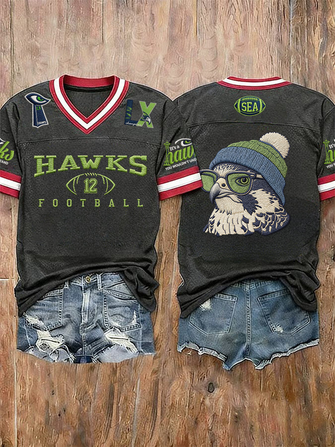 Women'S Seahawk Champion V-Neck Casual T-Shirt
