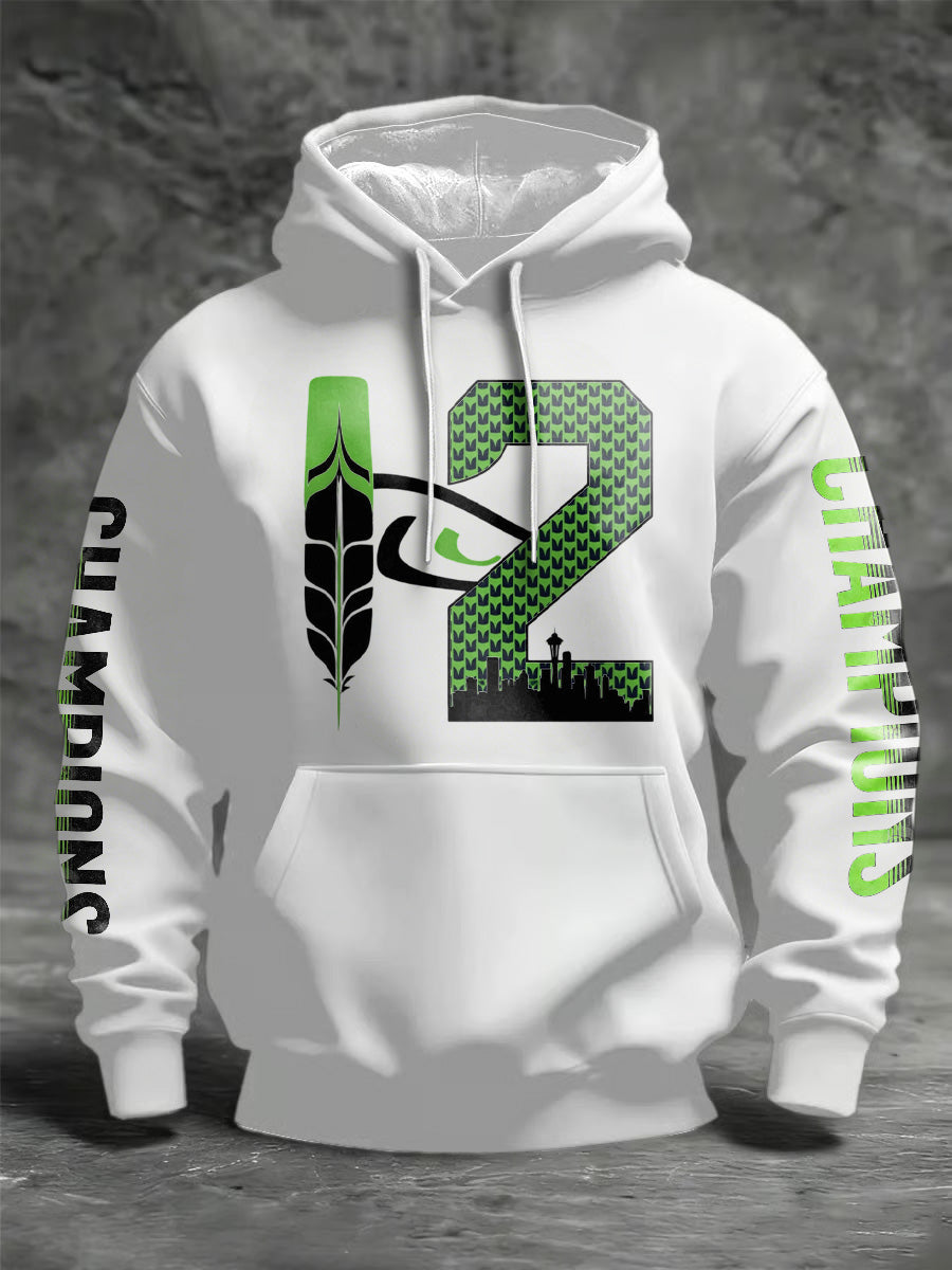 Men'S Casual Seattle Champion Printed Hooded Sweatshirt