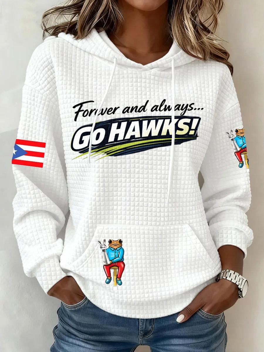 Ladies' Retro Casual Seahawk Champion Printed Waffle Hoodie