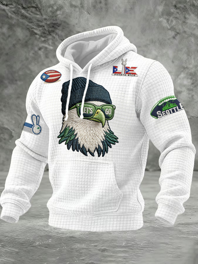 Men'S Minimalist Personalized Art Seahawk Champion Rugby Pattern Waffle Hoodie