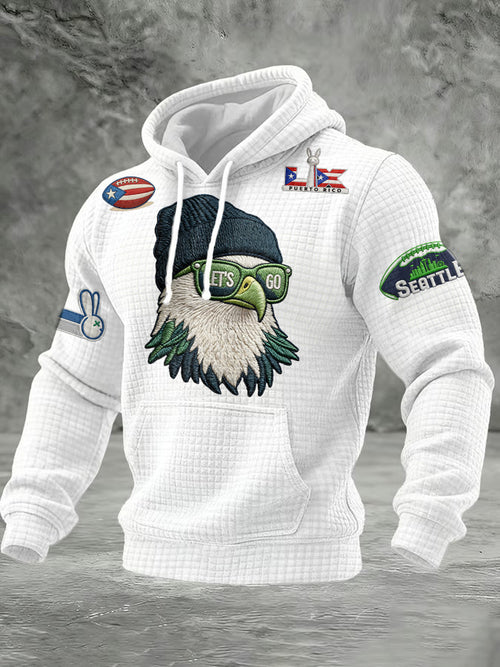 Men'S Minimalist Personalized Art Seahawk Champion Rugby Pattern Waffle Hoodie