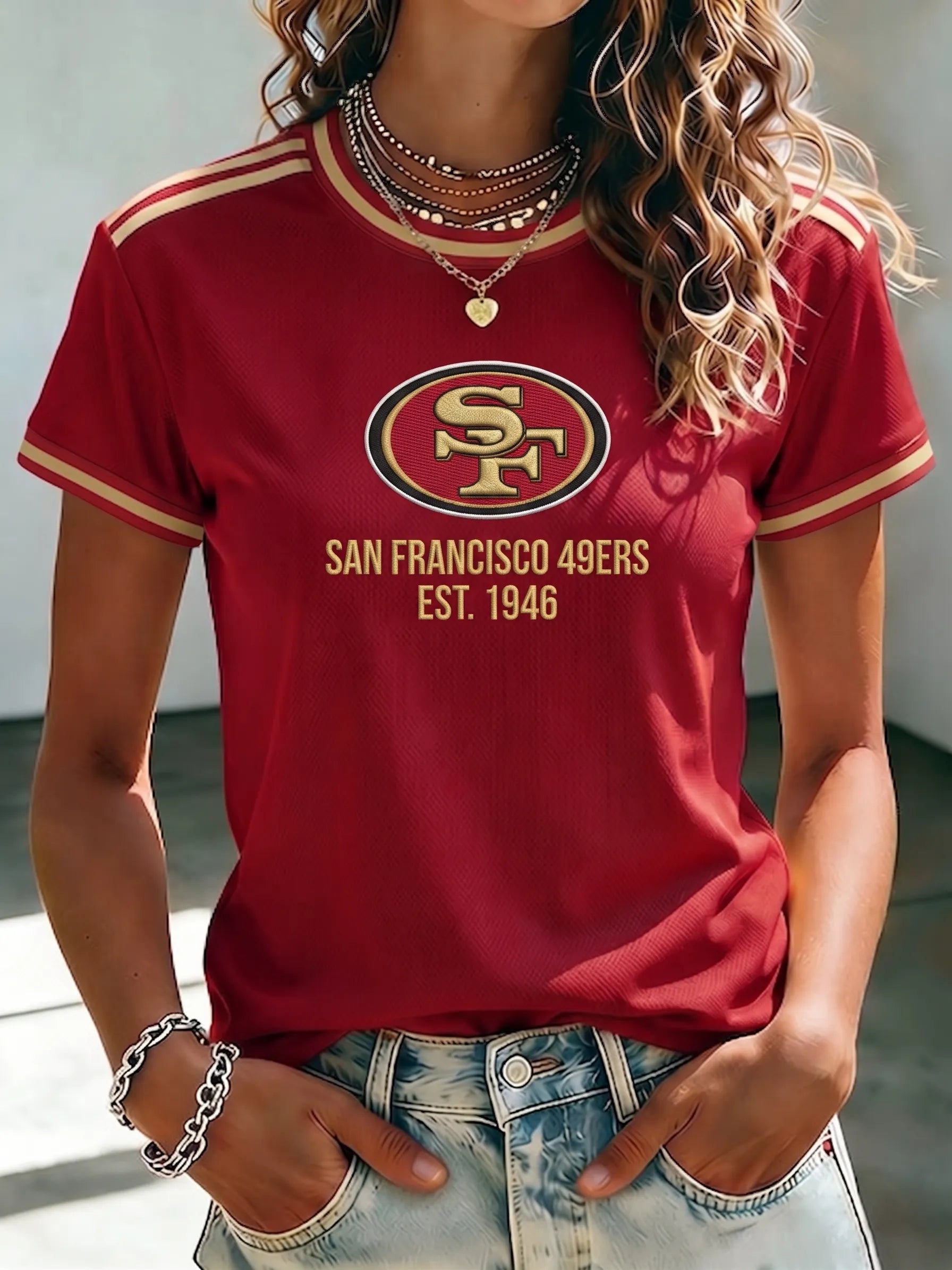 Women's San Francisco 49ers Casual Football Print T-Shirt