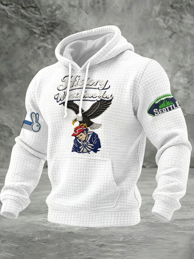 Men'S Minimalist Personalized Art Seahawk Champion Rugby Pattern Waffle Hoodie