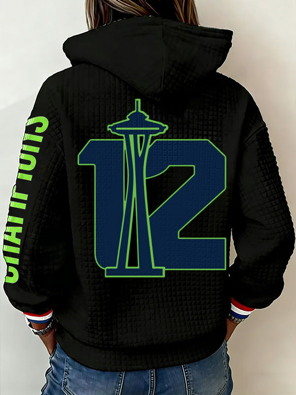 Ladies' Retro Casual Seahawk Champion Printed Waffle Hoodie