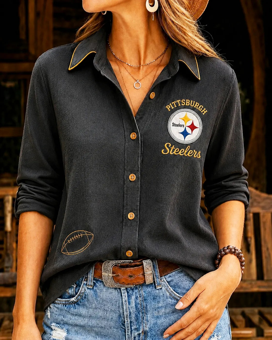 Women's Steelers Button-Down Shirt