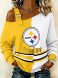 Women's Pittsburgh Steelers Football Fan Art Print Off-Shoulder Long Sleeve Top