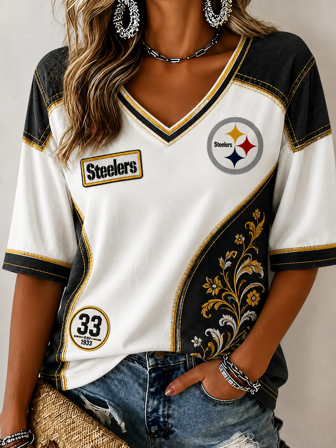 Women's Steelers V-Neck Shirt