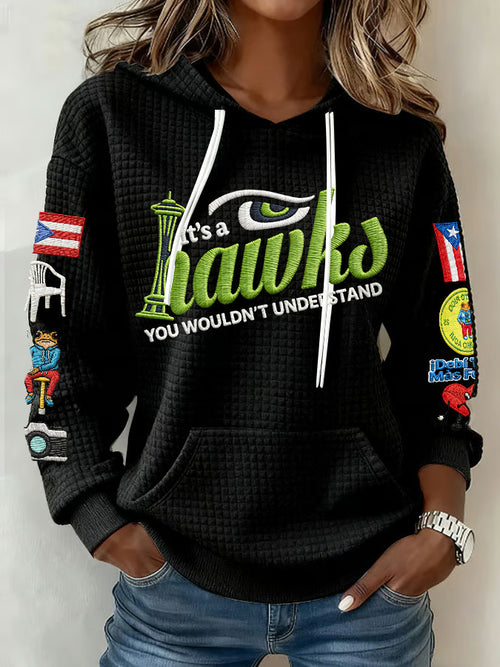 Ladies' Retro Casual Seahawk Champion Printed Waffle Hoodie