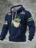 Men'S Minimalist Personalized Art Seahawk Champion Rugby Pattern Waffle Hoodie