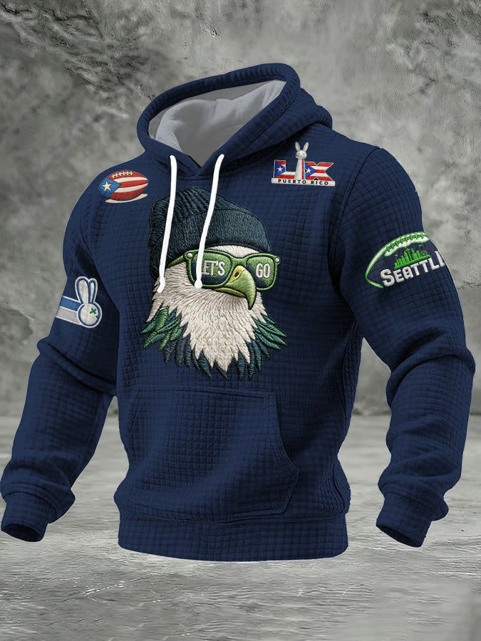 Men'S Minimalist Personalized Art Seahawk Champion Rugby Pattern Waffle Hoodie