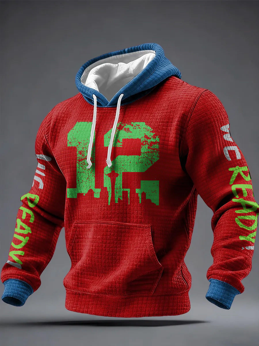 Men'S Minimalist Personalized Art Seahawk Champion Rugby Pattern Waffle Hoodie