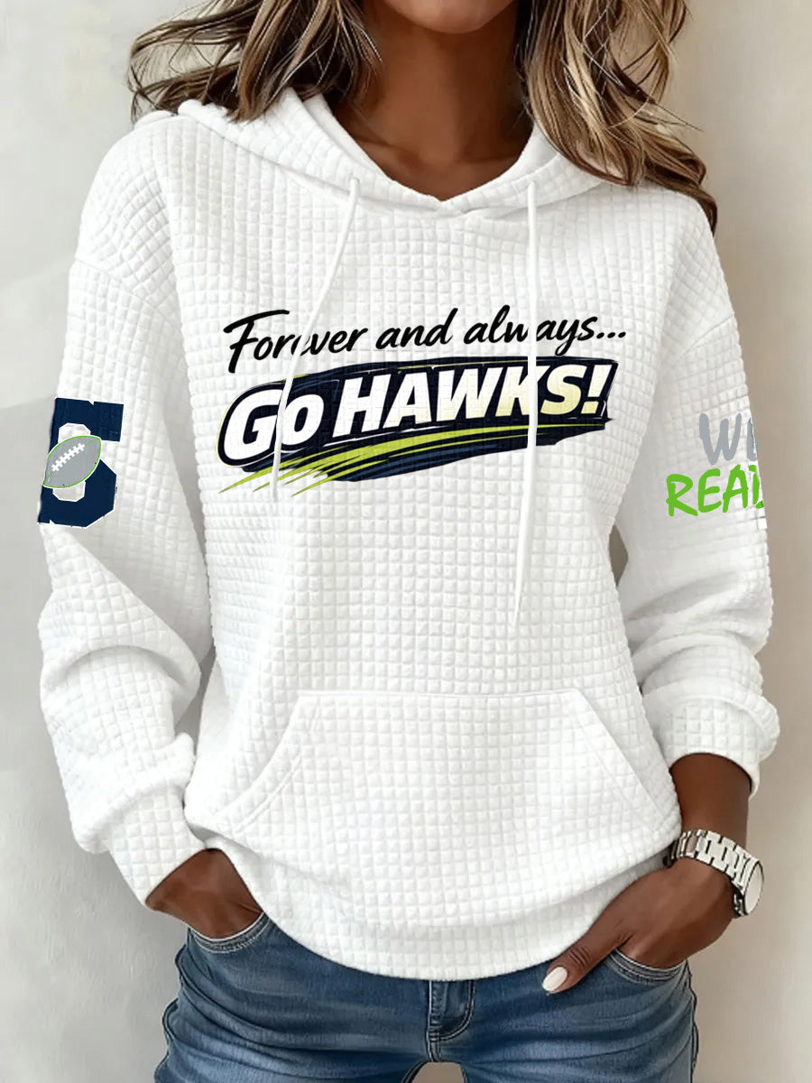 Ladies' Retro Casual Seahawk Champion Printed Waffle Hoodie