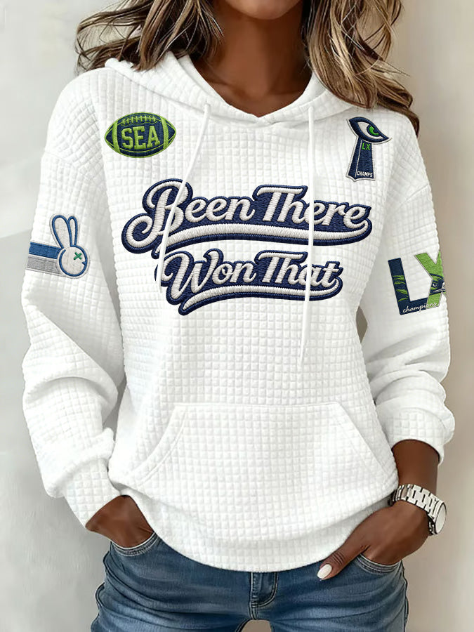Ladies' Retro Casual Seahawk Champion Printed Waffle Hoodie