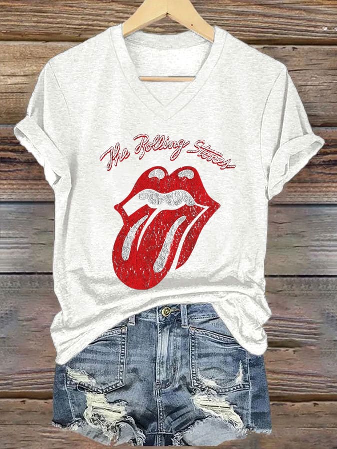 Women's Band-Themed Retro Graphic Print Casual T-Shirt