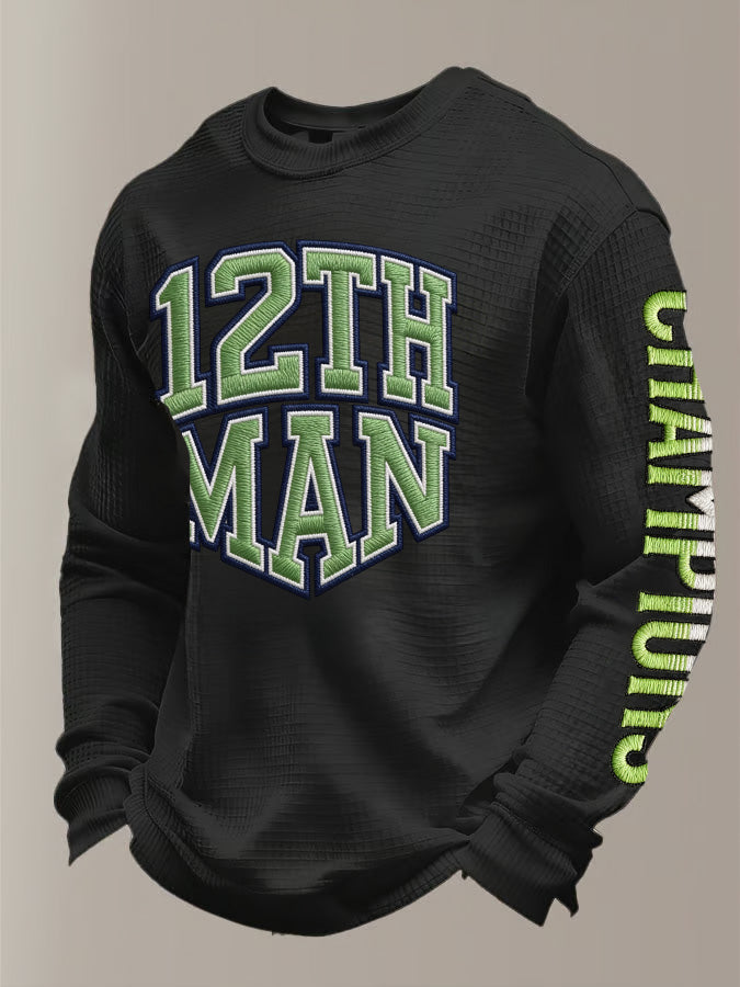 Men's Retro Casual Seahawk Champion Waffle Round Neck T-shirt
