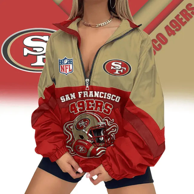 Women's San Francisco 49ers Fan Championship Vibe V-Neck Zipper Sweatshirt Jackets