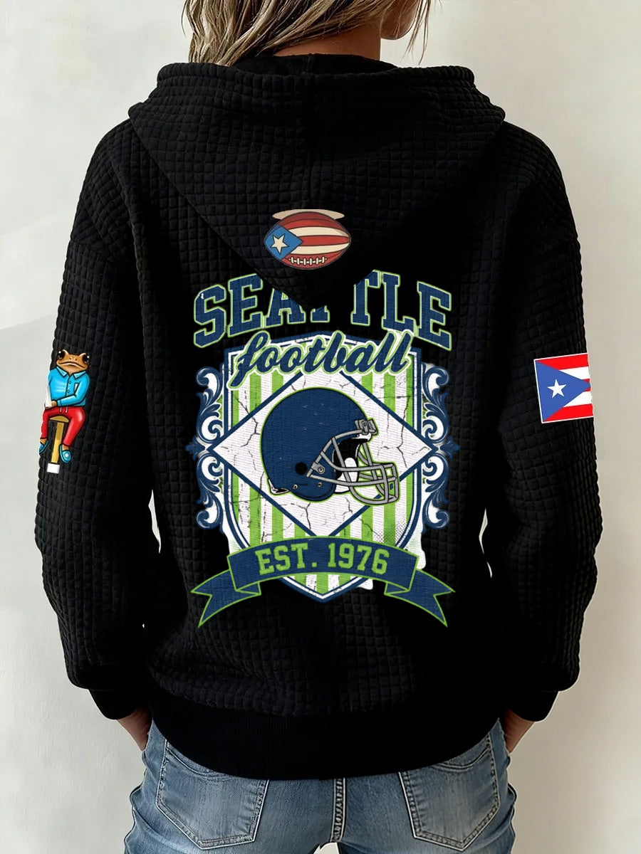 Ladies' Retro Casual Seahawk Champion Printed Waffle Hoodie