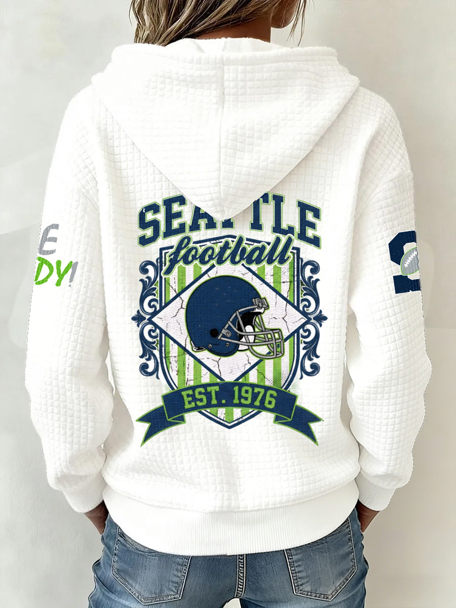 Ladies' Retro Casual Seahawk Champion Printed Waffle Hoodie