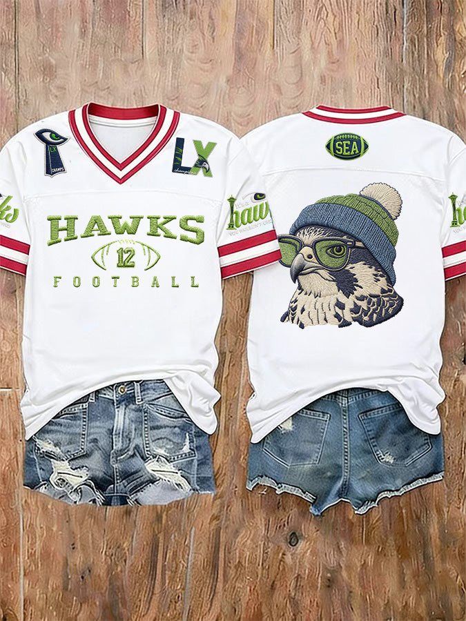 Women'S Seahawk Champion V-Neck Casual T-Shirt