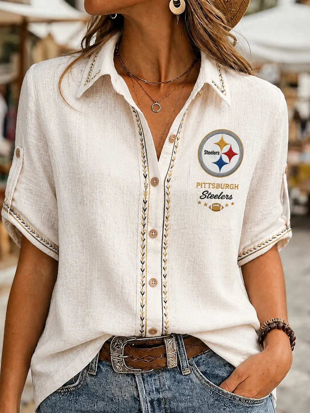 Women's Steelers Button-Down Shirt
